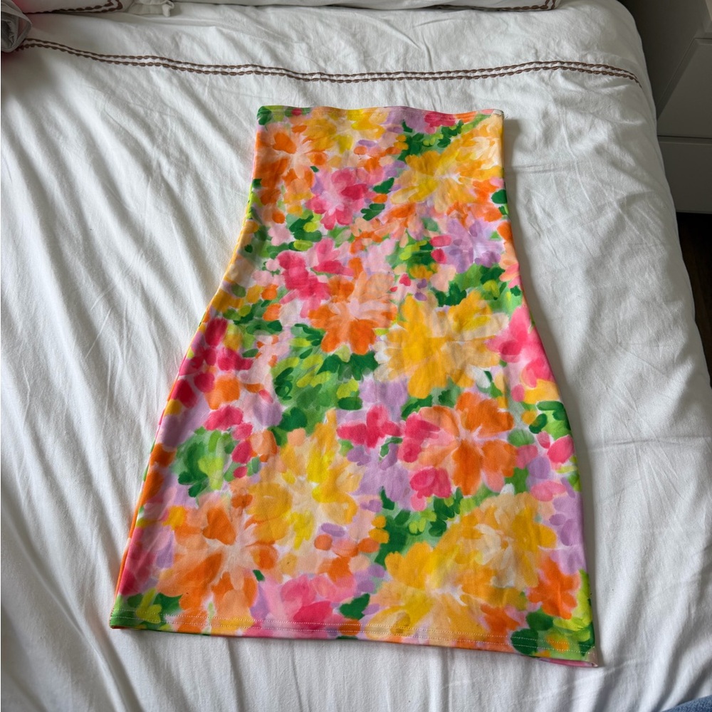 Multicolor Floral Trim Dress— Pink, Yellow, Orange, Green, Purple